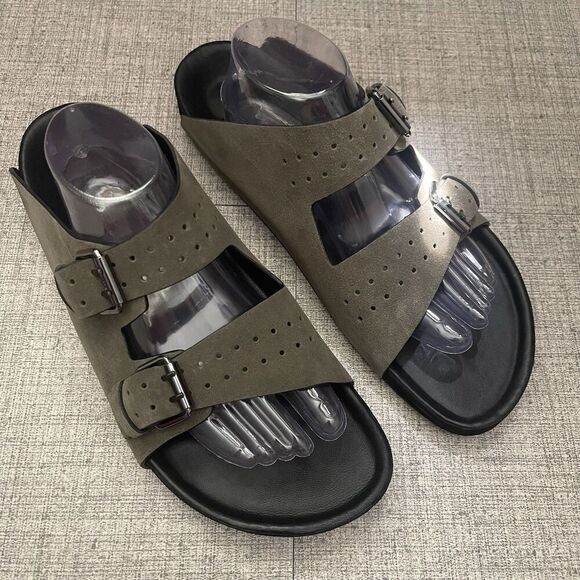 THE KOOPLES Double Strap Sandals Men’s Size FR 44 US 10 Tan Gray Suede NEW - Picture 1 of 11